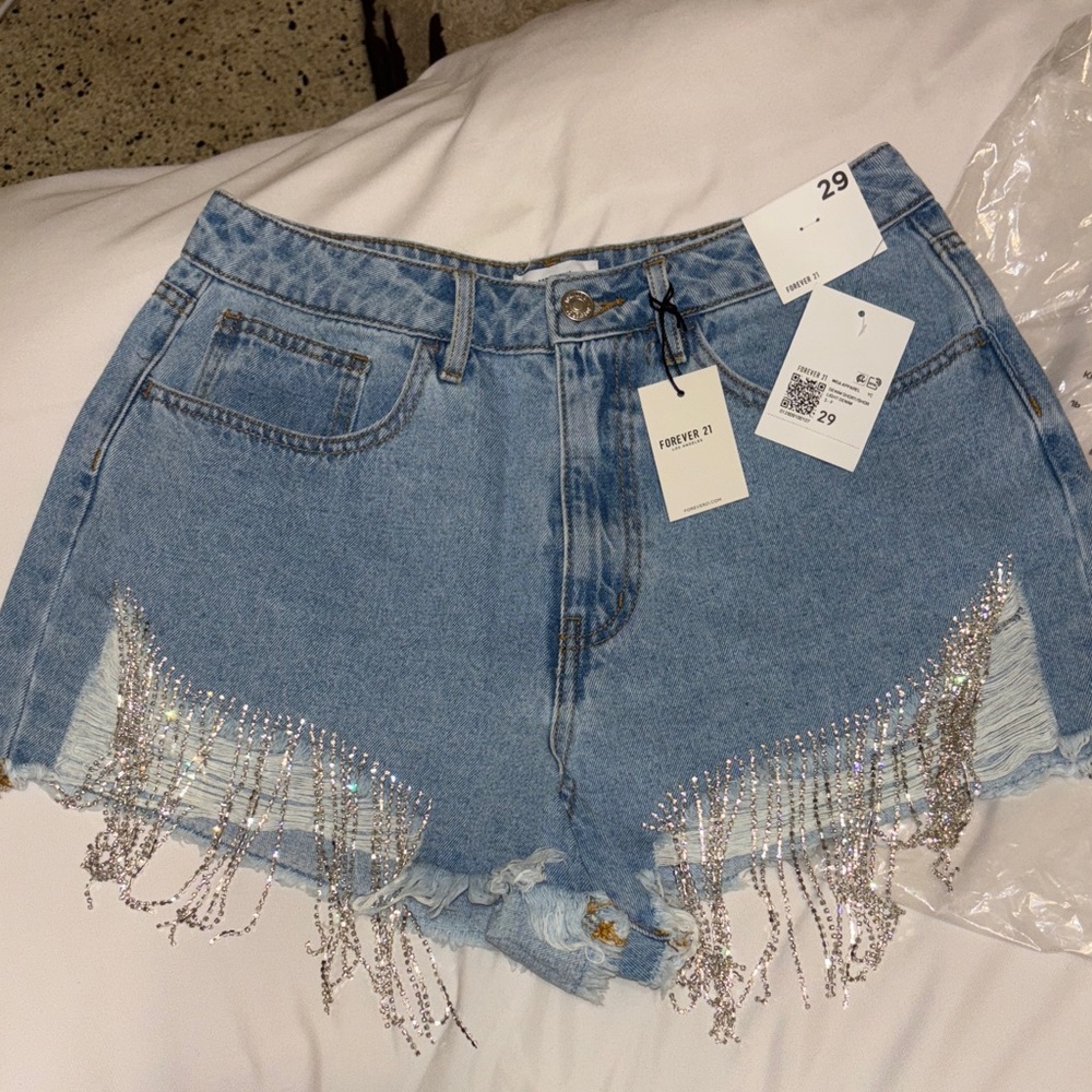 Forever 21 Light Blue Jean Shorts with Sparkling Details